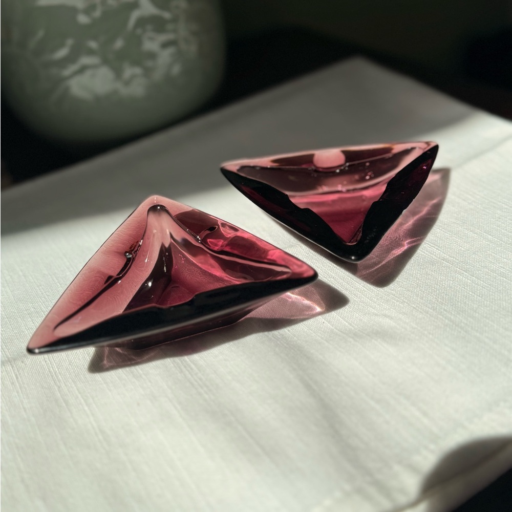 Pair of Purple Triangular Glass Dishes